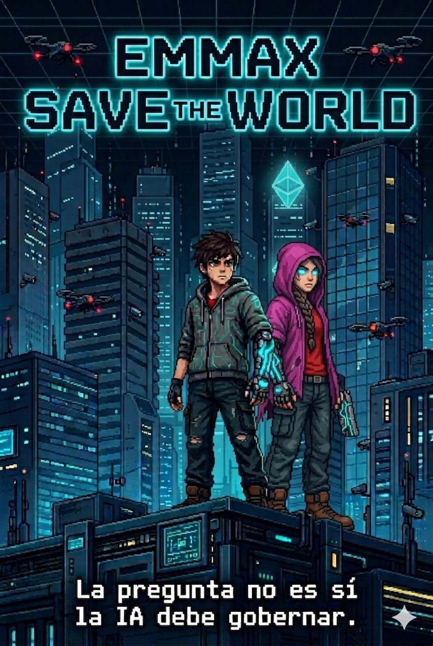 Portada de EMMAX SAVE THE WORLD — juego de plataformas 2D cyberpunk